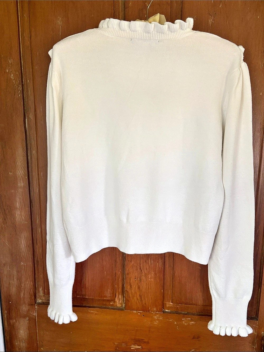 French Connection Ruffle Neck Ribbed Sweater White Medium - Picture 2 of 3